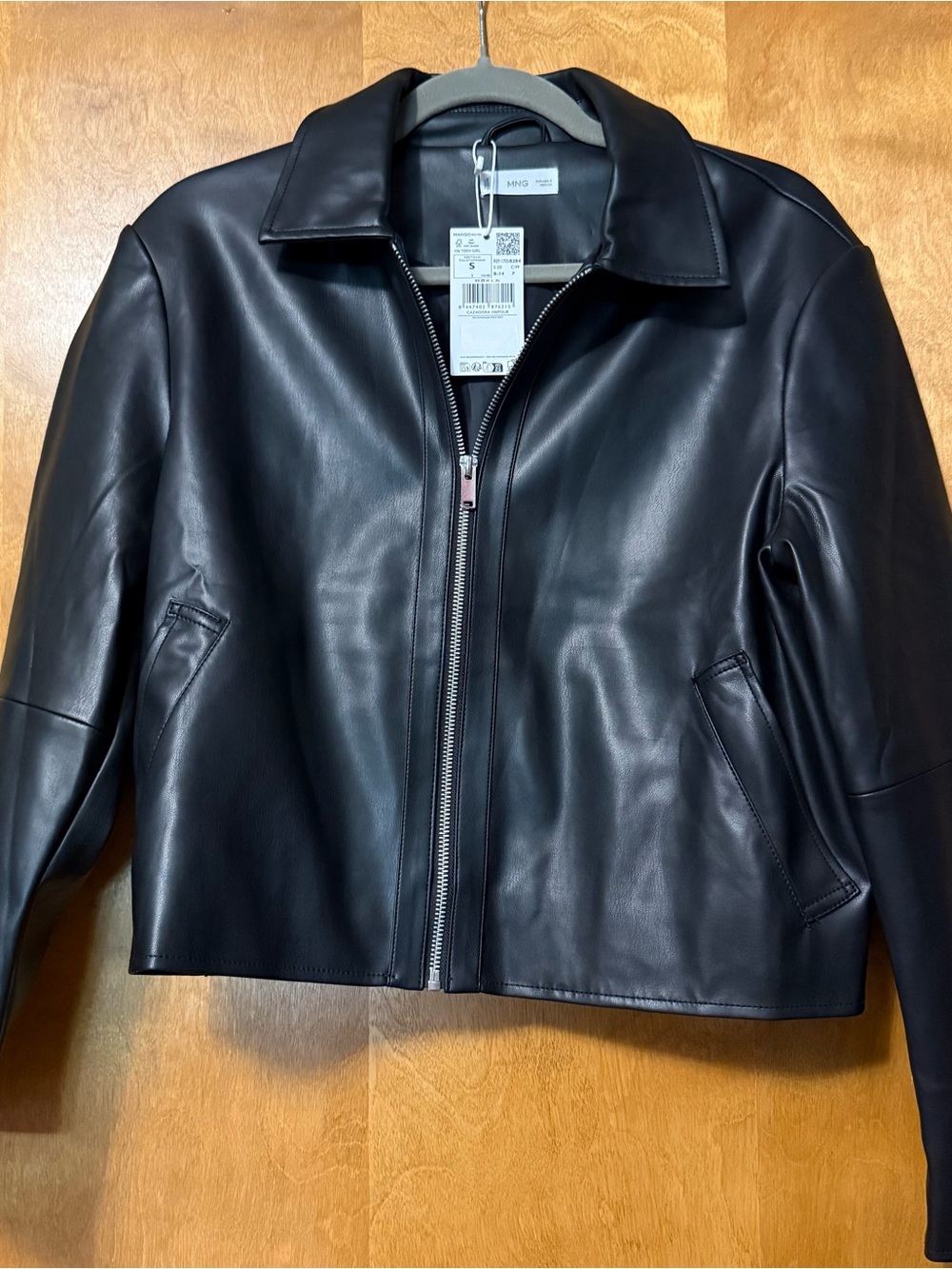 Mango Black Faux Leather Metro Zip Jacket